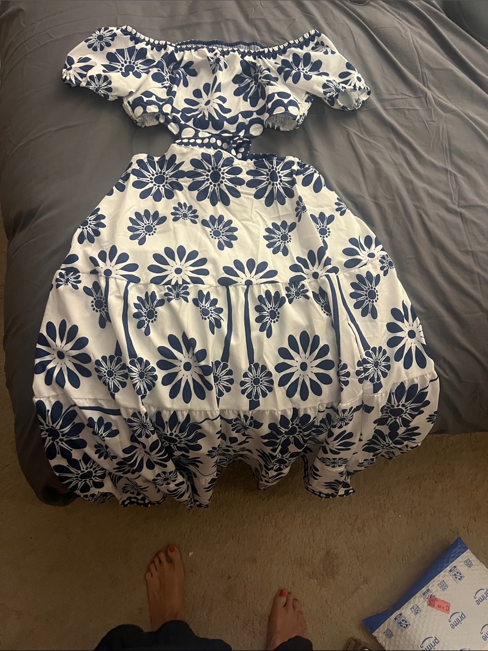 Women’s blue and white dress